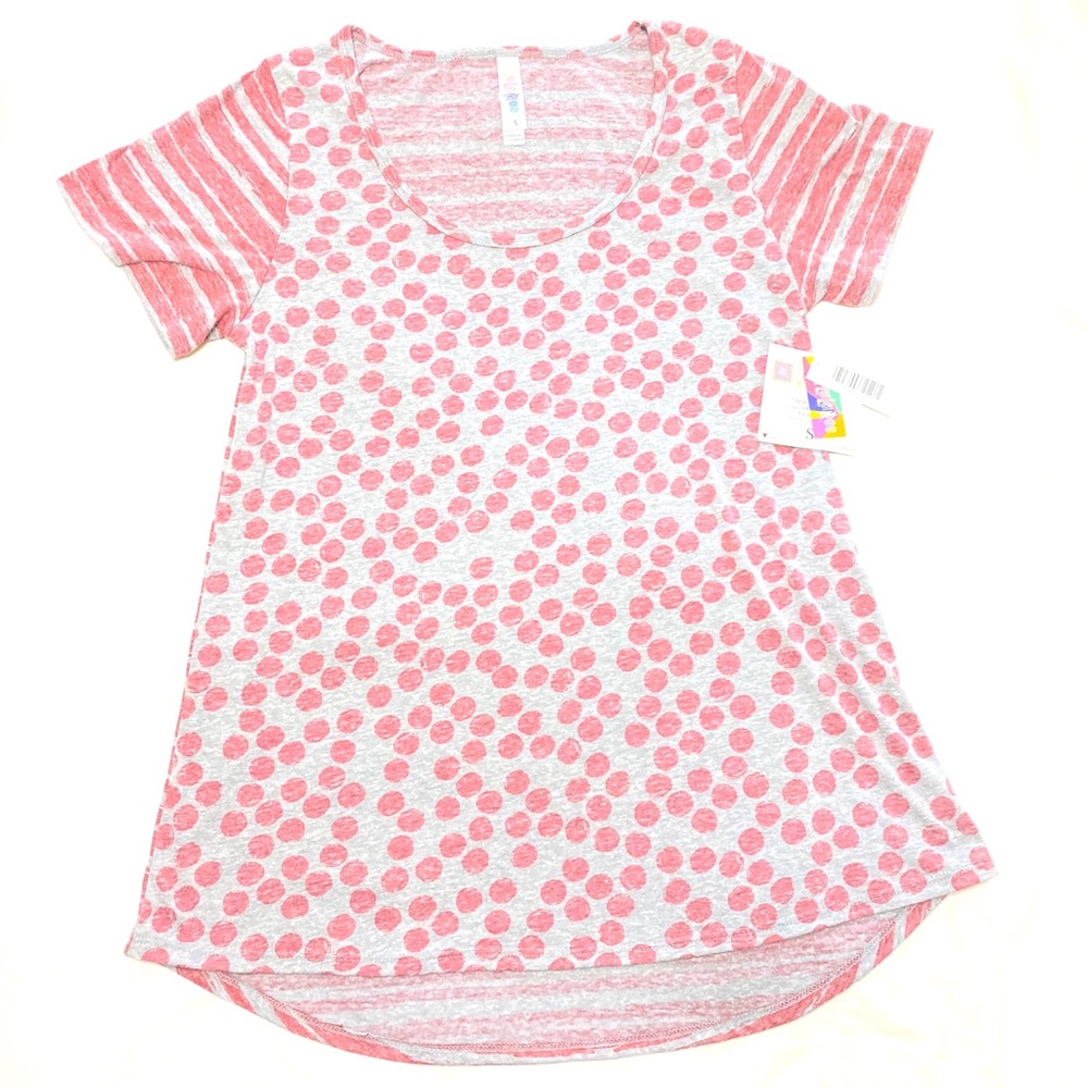 LuLaRoe | Grey Red Stripe Dot Classic T | NWT | S